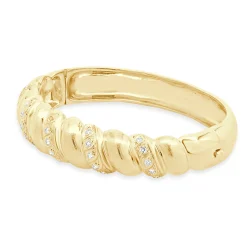 14 Karat Yellow Gold Diamond Scalloped Bangle Bracelet