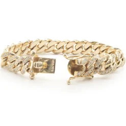 14 Karat Yellow Gold Diamond Cuban Link Bracelet