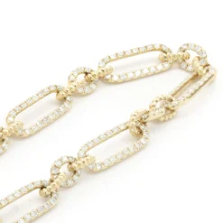 14 Karat Yellow Gold Diamond Oval Link Bracelet