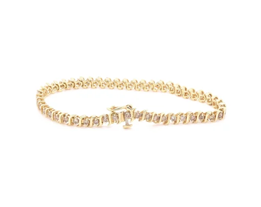 14 Karat Yellow Gold Diamond S Link Tennis Bracelet