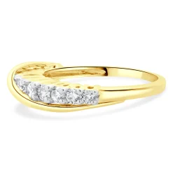 14 Karat Yellow Gold Diamond Cross Over Bar Band