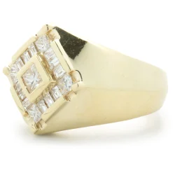 14 Karat Yellow Gold Diamond Signet Style Ring