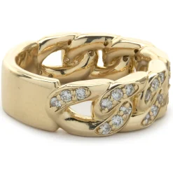 14 Karat Yellow Gold Diamond Cuban Link Ring