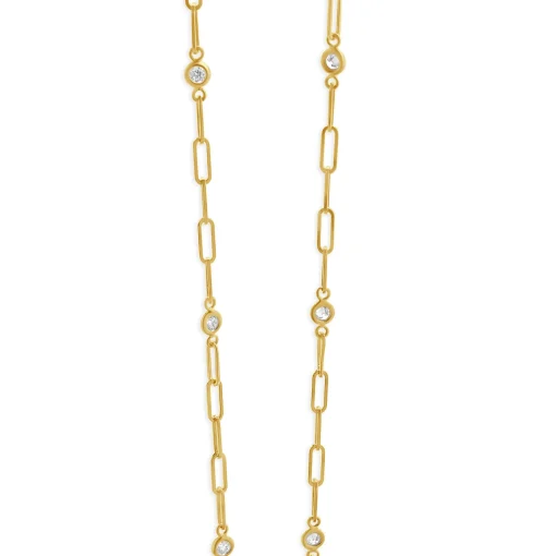 14 Karat Yellow Gold Diamond Paperclip Station Necklace