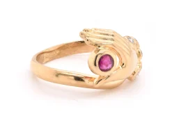 18 Karat Yellow Gold Diamond and Ruby Hand Ring