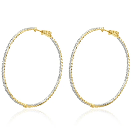 14 Karat Yellow Gold Diamond Inside Outside Hoop Earrings