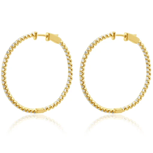 14 Karat Yellow Gold Diamond Inside Outside Hoop Earrings