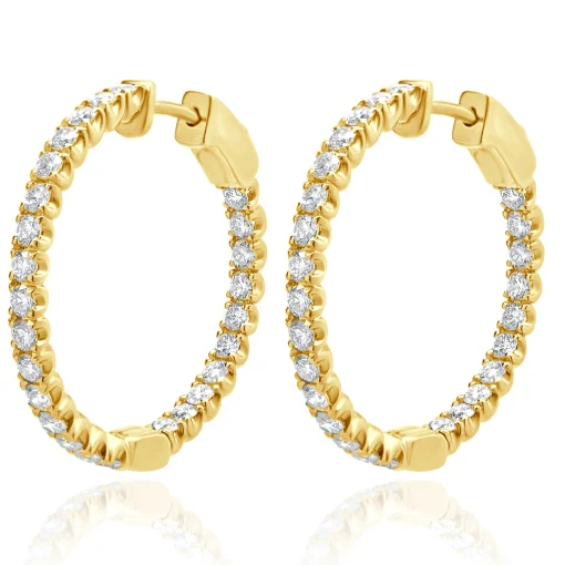 14 Karat Yellow Gold Diamond Inside Outside Hoop Earrings