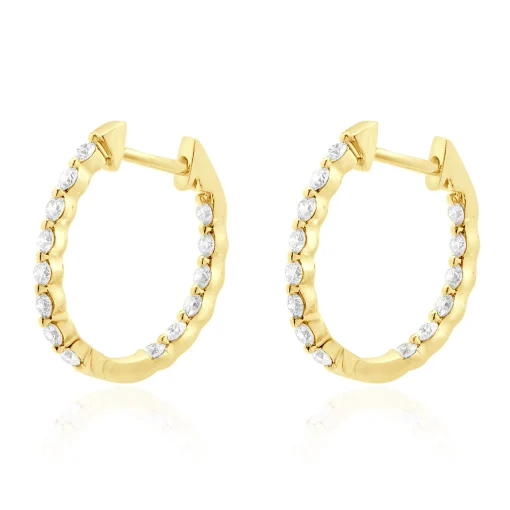18 Karat Yellow Gold Diamond Inside Outside Huggie Hoop Earrings