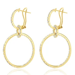 18 Karat Yellow Gold Diamond Circle Drop Earrings