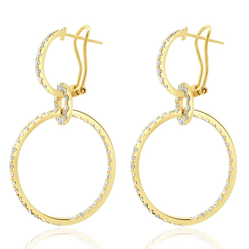 18 Karat Yellow Gold Diamond Circle Drop Earrings