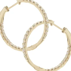 18 Karat Yellow Gold Diamond Inside Outside Hoop Earrings
