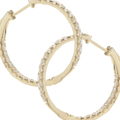 18 Karat Yellow Gold Diamond Inside Outside Hoop Earrings