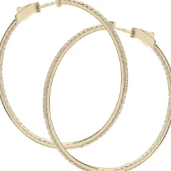 18 Karat Yellow Gold Diamond Inside Outside Hoop Earrings