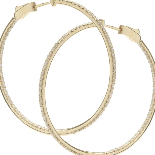 18 Karat Yellow Gold Diamond Inside Outside Hoop Earrings