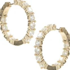 18 Karat Yellow Gold Diamond Inside Outside Hoop Earrings