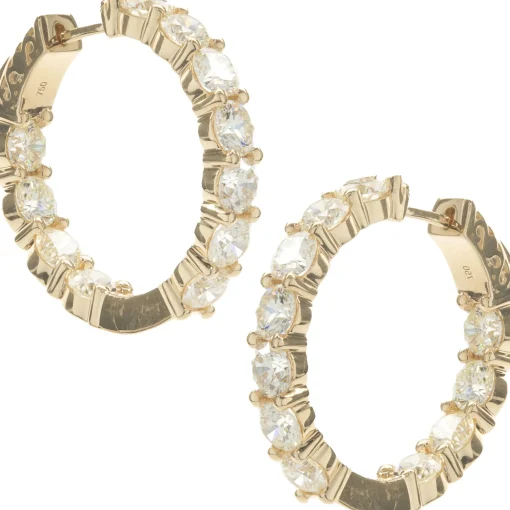 18 Karat Yellow Gold Diamond Inside Outside Hoop Earrings