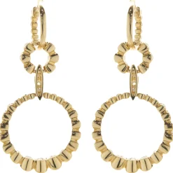 18 Karat Yellow Gold Diamond Circle Drop Earrings