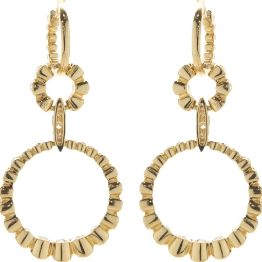 18 Karat Yellow Gold Diamond Circle Drop Earrings