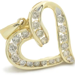 14 Karat Yellow Gold Diamond Channel Set Diamond Heart Pendant