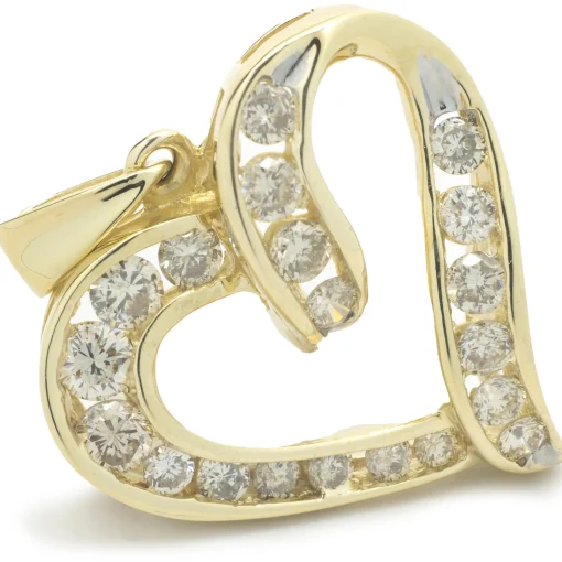 14 Karat Yellow Gold Diamond Channel Set Diamond Heart Pendant