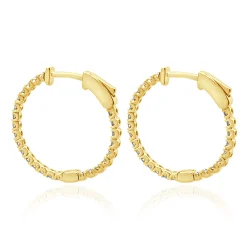 14 Karat Yellow Gold Diamond Inside Outside Hoop Earrings
