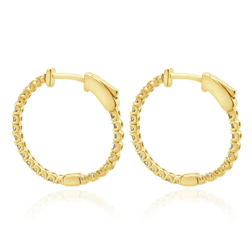 14 Karat Yellow Gold Diamond Inside Outside Hoop Earrings