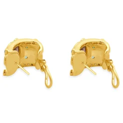 18 Karat Yellow Gold Diamond and Tourmaline Earrings