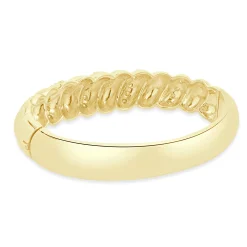 14 Karat Yellow Gold Diamond Scalloped Bangle Bracelet