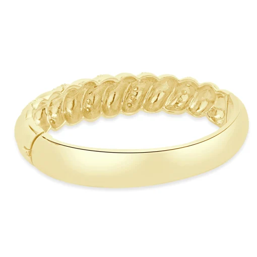 14 Karat Yellow Gold Diamond Scalloped Bangle Bracelet
