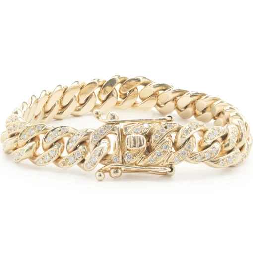 14 Karat Yellow Gold Diamond Cuban Link Bracelet