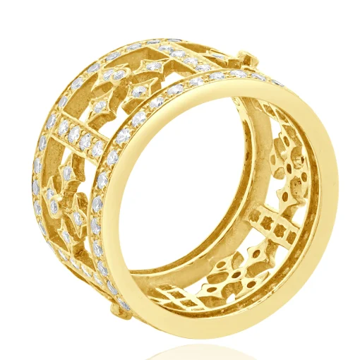 18 Karat Yellow Gold Diamond Cross Ring