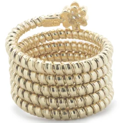 14 Karat Yellow Gold Diamond Flower Bead Stretch Ring