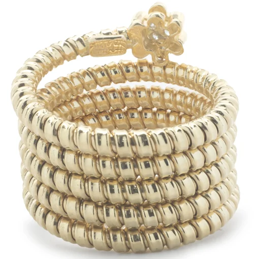 14 Karat Yellow Gold Diamond Flower Bead Stretch Ring