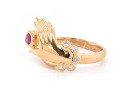 18 Karat Yellow Gold Diamond and Ruby Hand Ring