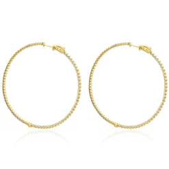 14 Karat Yellow Gold Diamond Inside Outside Hoop Earrings