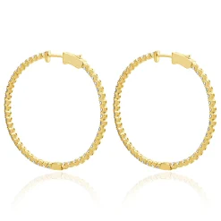 14 Karat Yellow Gold Diamond Inside Outside Hoop Earrings