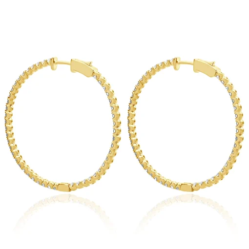 14 Karat Yellow Gold Diamond Inside Outside Hoop Earrings