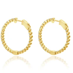 14 Karat Yellow Gold Diamond Inside Outside Hoop Earrings