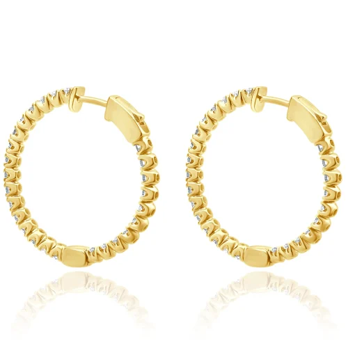 14 Karat Yellow Gold Diamond Inside Outside Hoop Earrings