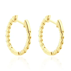 18 Karat Yellow Gold Diamond Inside Outside Huggie Hoop Earrings