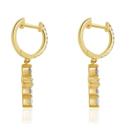18 Karat Yellow Gold Diamond Cross Drop Earrings