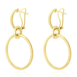 18 Karat Yellow Gold Diamond Circle Drop Earrings