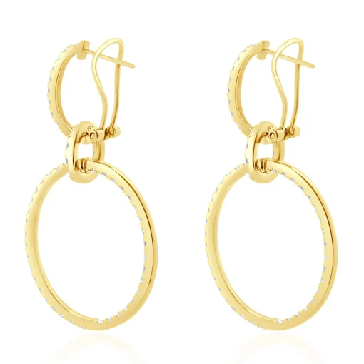 18 Karat Yellow Gold Diamond Circle Drop Earrings