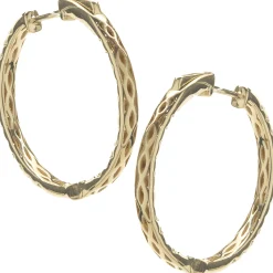 18 Karat Yellow Gold Diamond Inside Outside Hoop Earrings