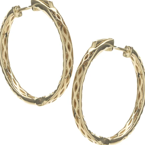 18 Karat Yellow Gold Diamond Inside Outside Hoop Earrings