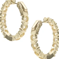 18 Karat Yellow Gold Diamond Inside Outside Hoop Earrings