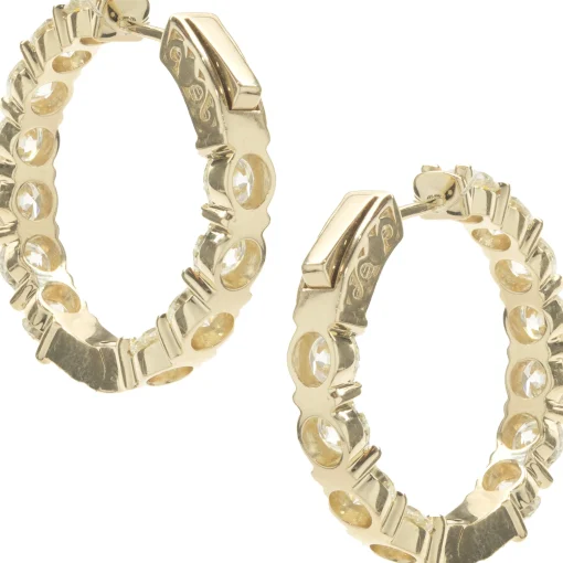 18 Karat Yellow Gold Diamond Inside Outside Hoop Earrings
