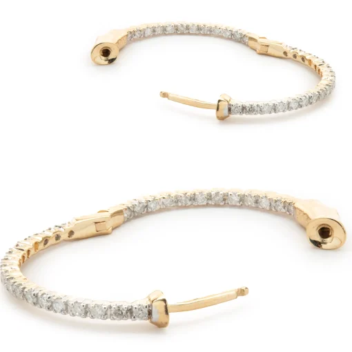 14 Karat Yellow Gold Diamond Inside Outside Hoop Earrings