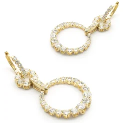 18 Karat Yellow Gold Diamond Circle Drop Earrings